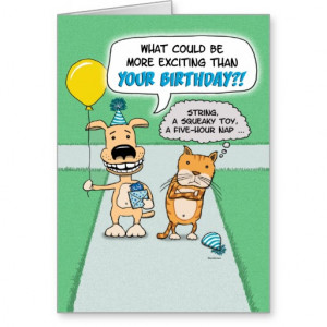 Funny birthday card: Happy Dog and Grumpy Cat