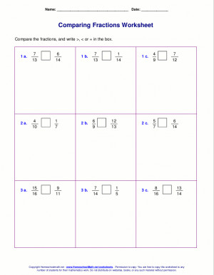 Comparing Fractions Worksheet 5th Grade