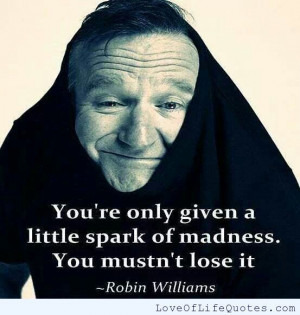 Robin Williams quote on a little spark of madness - http://www ...