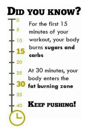 the first 15 minutes of your workout, your body burns sugars and carbs ...