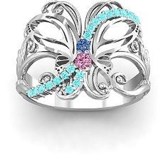 Glimmering Butterfly Ring with thyroid cancer colors