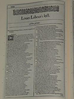 Facsimile of the first page of Love's Labour's Lost from the First ...