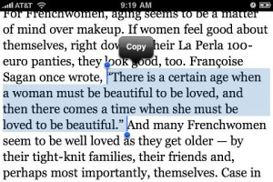 Francoise Sagan quote from an article in the NYT about French women