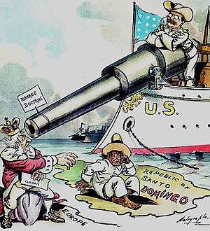 Political cartoon depicting Theodore Roosevelt using the Monroe ...