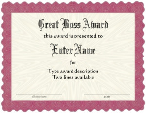 Best Boss Award Certificate Template