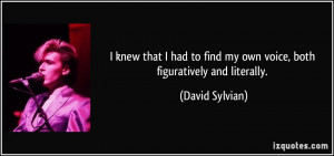 ... to find my own voice, both figuratively and literally. - David Sylvian