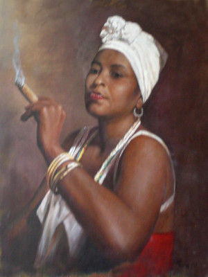 Unknown Artist Woman with a Cigar Painting