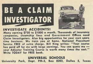 1961 Ad: Be a Claim Investigator