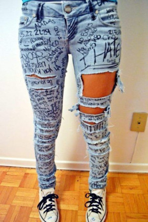 jeans, quotes, ripped
