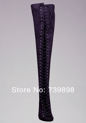 2014 New women motorcycle boots Lace Up Thigh High Boots Open Toe ...