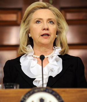 US Secretary of State Hillary Clinton makes a statement to the press ...