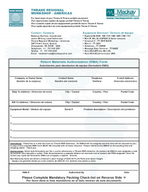 Return Material Authorization Form Template