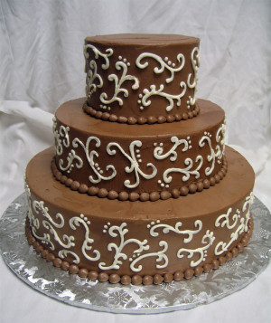 Chocolate Wedding Cake with White Scrolls