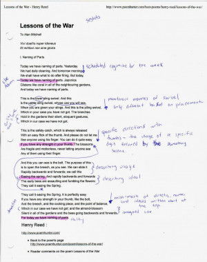 Reed's most famous poem is 'Lessons of the War,' a witty parody of ...