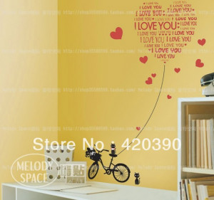 romantic Love quotes with LOVE CAT removable quote vinyl wall decals ...