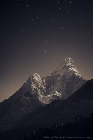 Mt. Everest at night. Probably the closest you can get to the stars ...