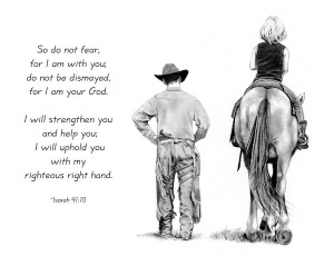 Cowboy And Rider With Bible Verse Drawing