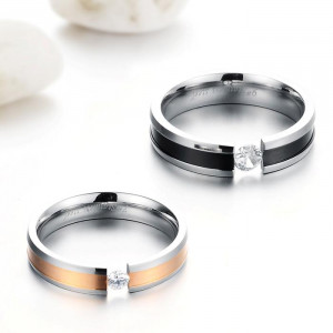 New Arrival Fashion Stainless Steel Couple Rings Rhinestone Inlayed ...