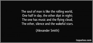 world, One half in day, the other dipt in night; The one has music ...