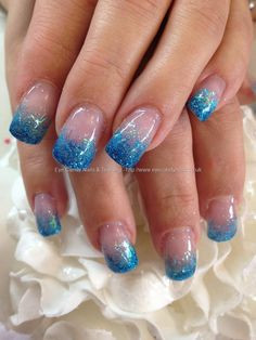 Blue glitter fade over acrylic nails