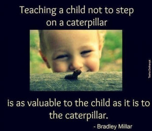 Teaching a child not to step on a caterpillar