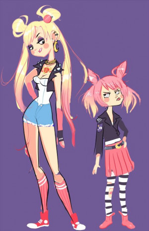 cute [Image: A full color image of punky versions of Sailor Moon and ...