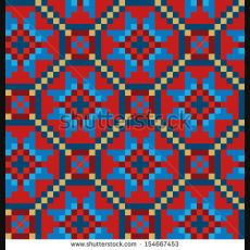 ... mosaic seamless ethnic pattern background in blue, red, and