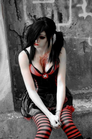 cute-emo-red-gothic-style-sad-girl
