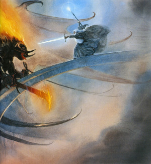 Moria Gandalf Balrog Lord of the Rings Tolkien Illustration John Howe