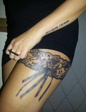 Amazing Thigh Lace Tattoo for Women