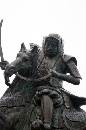Statue of Uesugi Kenshin which stands in front of the Archaeological ...