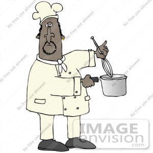 ... Male African American Chef Stirring A Pot Of Food With A Whisk #30679