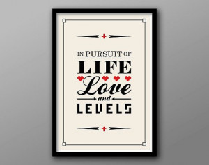 Life Love and Levels // Custom Geek Typography Quote // Red, Cream and ...