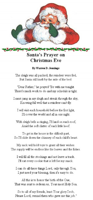 cute little prayer for Santa on Christmas Eve.