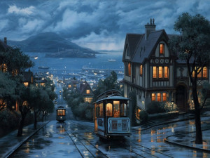 paintings blue rain san francisco cable car alcatraz 1280x960 ...
