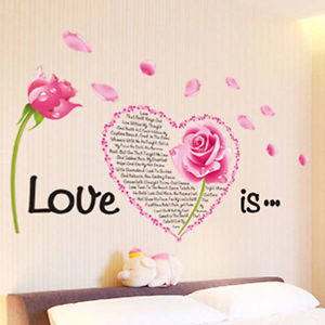 Pink-Flower-Heart-Love-Quotes-Wall-Stickers-Vinyl-Mural-Art-Decals ...