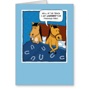 Funny anniversary card: Horses in Bed