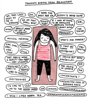 An illustration by Gemma Correll - a girl lies on a yoga mat with ...