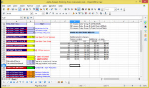 Actual screenshot of the ASPA Screen Printing Price Calculator...