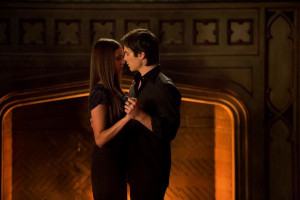 Ian Somerhalder and Nina Dobrev as Damon and Elena on a 