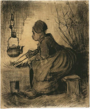 Vincent van Gogh's Mujer junto a un hogar Drawing