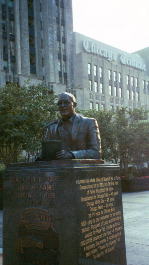 Jack Brickhouse statue outside Tribune Tower/WGN Radio.