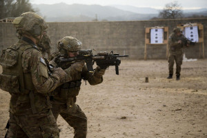 Army Ranger from the 75th Ranger Regiment practicing close ...