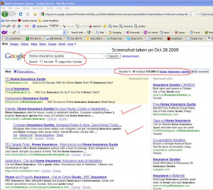search for “home insurance quotes” on Google.ca: Example 24