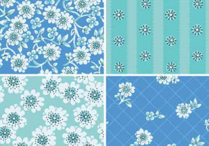 set of 4 vector floral patterns in in blue and green color scheme.