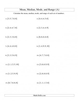Math Worksheets Mean Median Mode and Range