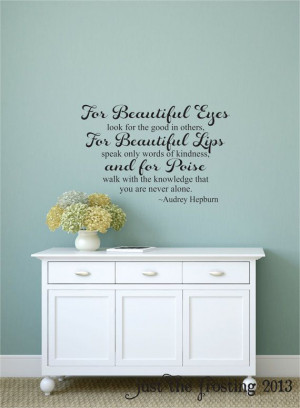 Audrey Hepburn For Beautiful Eyes Quote Wall Decal, Teen Girl's Vinyl ...