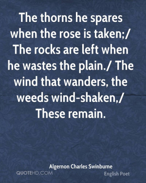 The thorns he spares when the rose is taken;/ The rocks are left when ...