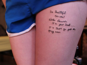 Wonderful Quotes Tattoo on Thigh
