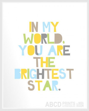Nursery quote print In my world you are the brightest star